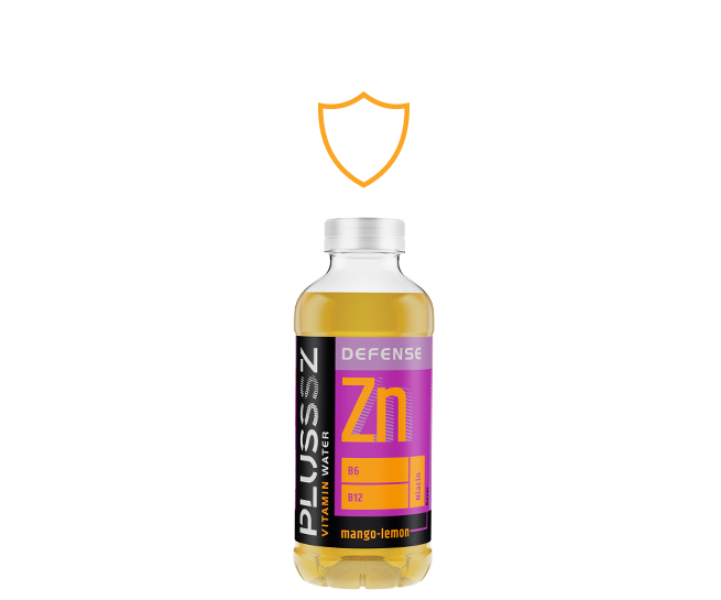 Plusssz Defense apă cu vitamine cu aromă de mango și lămâie și adaos de zinc